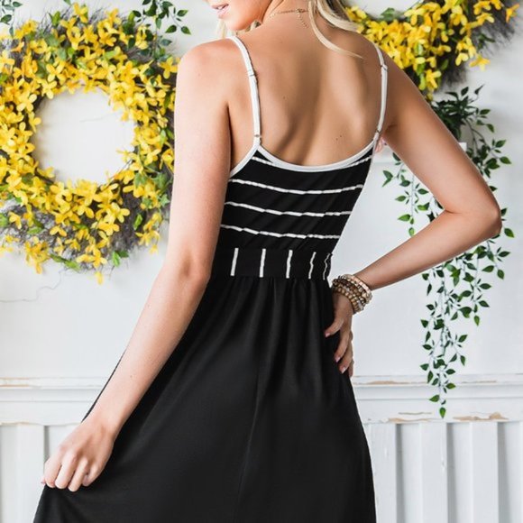 Striped Spaghetti Strap Belted Dress - Picture 2 of 6